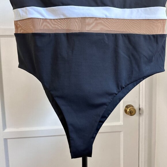 Nomads Coastal One Piece One Shoulder Swimsuit Black Brown Mesh Size 2XL - Picture 3 of 14